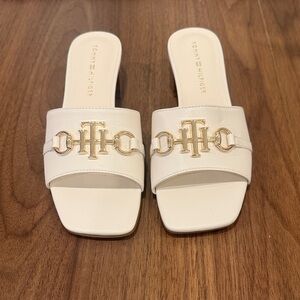 Tommy Hilfiger Cream Sandals with Gold Emblem